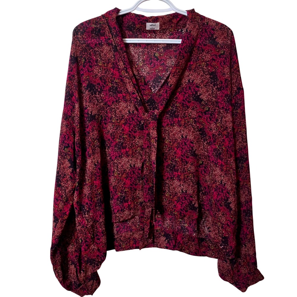 Wilfred S Perle Blouse Womens Pink Abstract Aritzia V-Neck Long Sleeve Top